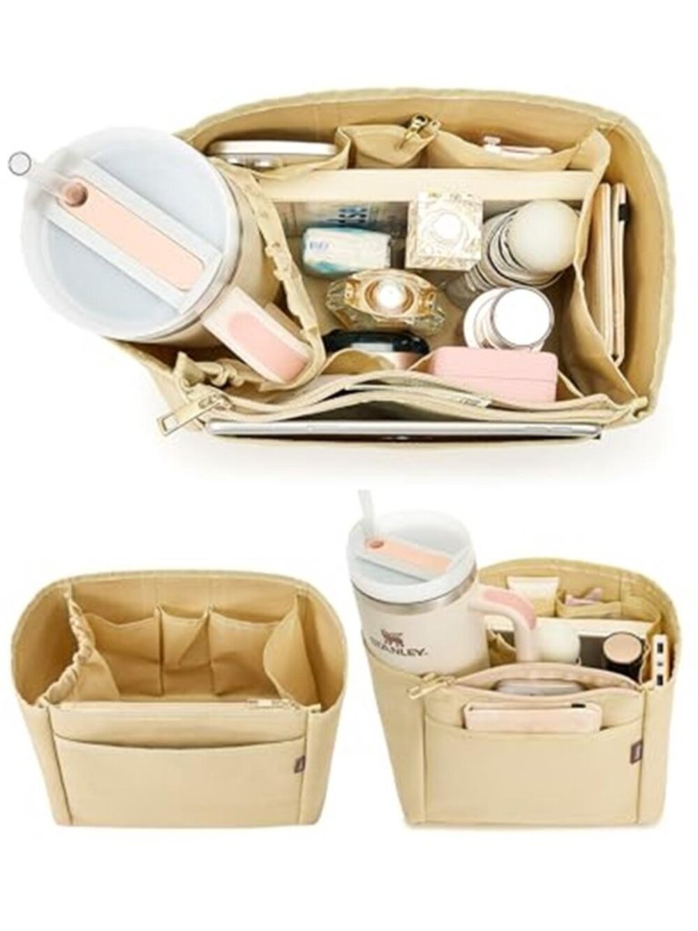 Medium Tote Bag Organizer Insert with Stanley Cup Holder and Zipper Bag